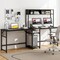 Modern L-Shaped Work Desk with Power Outlets and Storage Shelves Hutch and Open Shelves